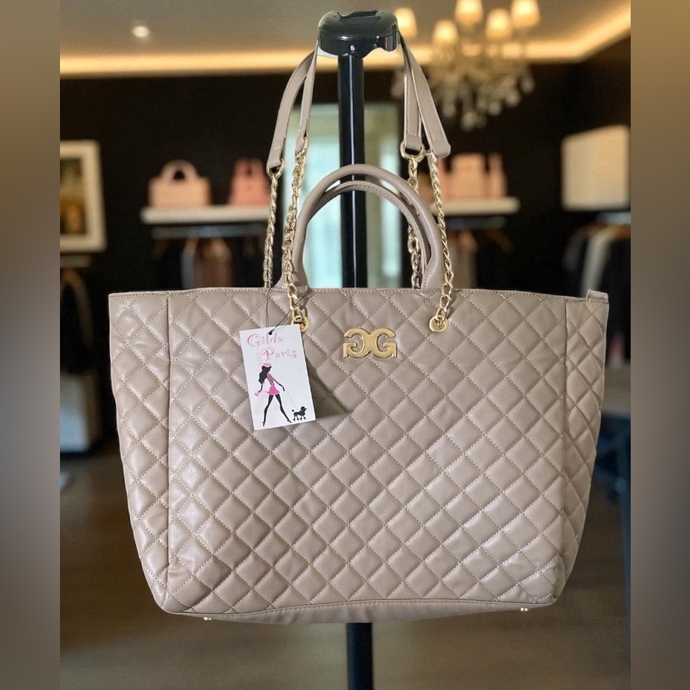 NWT- $199 MSRP Gilda Paris Quilted Large Tote in Taupe